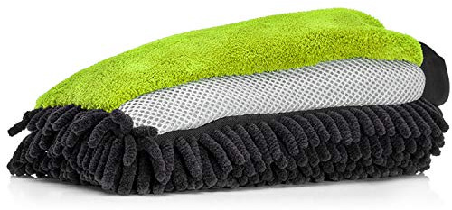 Nuke Guys - 3in1 Mikrofaser Waschhandschuh für die sanfte Autowäsche; Chenille - Insektenmesh - Microfaser (grün)