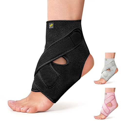 Bracoo Sprunggelenkbandage, Einstellbare Atmungsaktive Knöchelbandage für Plantarfasziitis, Achillessehne, Knöchelschmerzen, Knöchelverstauchung, Sehnenscheidenentzündung, 1 Stück, FS10, Schwarz, S/M