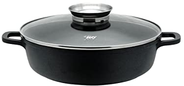 Elo Sauteuse 24 cm avec Couvercle - Marmite Induction en Fonte d'Aluminium, Verre et Acier Inoxydable - Cocotte Noire, Noir