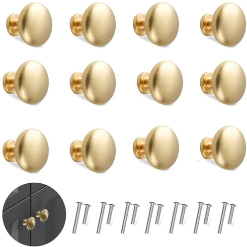 THSIREE 12PCS Cabinet Knobs, Gold Drawer Pulls Cabinet Knobs Inway, Round Drawer Knobs Cabinet Hardware with Screws for Kitchen Bedroom Furniture Gold