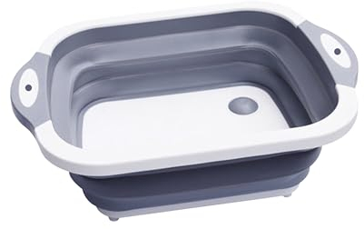 NEEZ 3-in-1 Faltbares Schneidebrett – Multifunktionale Spülschüssel mit Abfluss, Schneidebrett & Waschschüssel – Platzsparend & Tragbar für Küche, Camping, Wohnmobil & Outdoor (Grau)