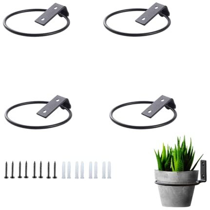CURTEK Confezione da 4 supporti per piante da fiore da 15 cm con anello da 15 cm, supporto per piante da parete staffa pieghevole per interni ed esterni