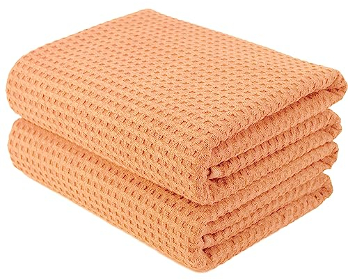 Polyte - Mikrofaser-Badetuch - fusselfrei & schnelltrocknend - Waffelstruktur - sehr groß - Orange - 152 x 76 cm - 2 Stück