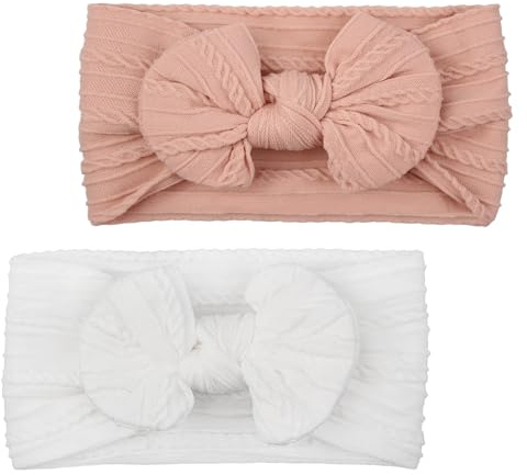 2 Pezzi Fascia Bambina,Accessori Neonata Fasce,Fasce Neonata,Bianco&Rosa