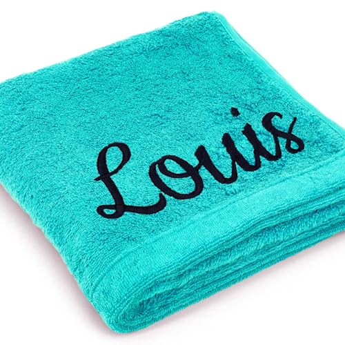 Deitert Cawö Premium Handtuch mit Namen oder Wunschtext Bestickt, personalisiertes Duschtuch, individuelles Badetuch, Made in Germany, 100% Baumwolle, 50 x 100 cm türkis