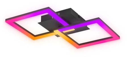 EGLO LED Deckenleuchte RGBIC, geometrische Deckenlampe mit Lichteffekten, Gaming Zimmer und Party Deko, Deckenbeleuchtung mit Fernbedienung, warmweiß und RGB, Metall in Schwarz