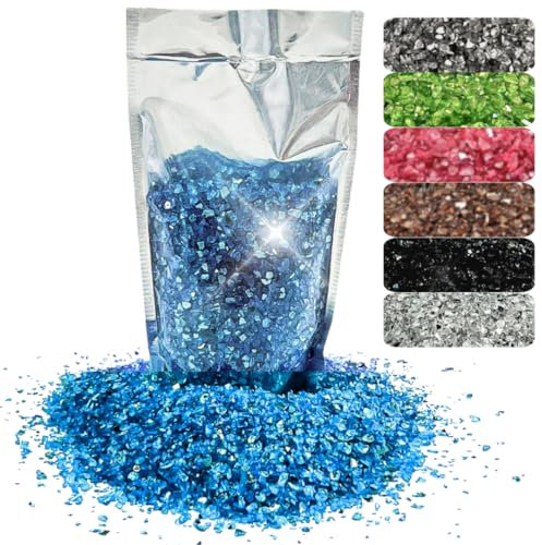 Oniro Art 400g Broken Crushed Glass Chips 1-4mm Reflective Mirrored Granules Gravel Chunks Stones Vase Filler Garden Plants Resin Irregular (Blue, 400g)