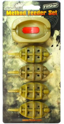 PRO Filstar Inline Method Feeder Set 4+1 - Angelzubehör für Karpfenangeln - Flat Method Futterkorb Angeln 30/40/50/60g - Angelset Komplett Profi - Grundangeln - Karpfen Zubehör für Feederrute