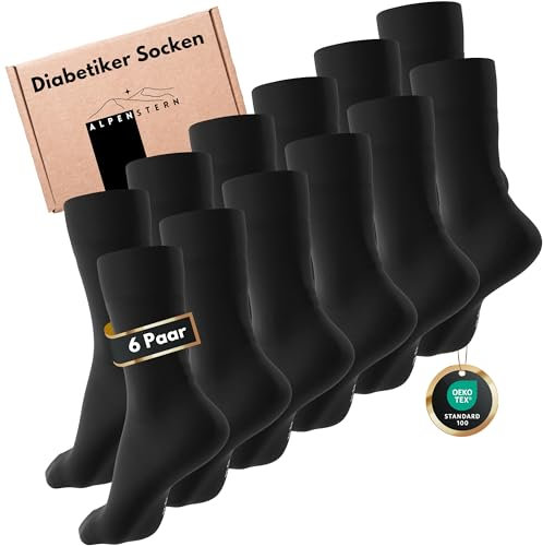 Alpenstern® Diabetikersocken ohne Gummibund aus Baumwolle I Socken mit Komfortbund für Damen & Herren I OekoTex Gesundheitssocken (DE/NL/SE/PL, Numerisch, 43, 46, Regular, Regular, Schwarz)