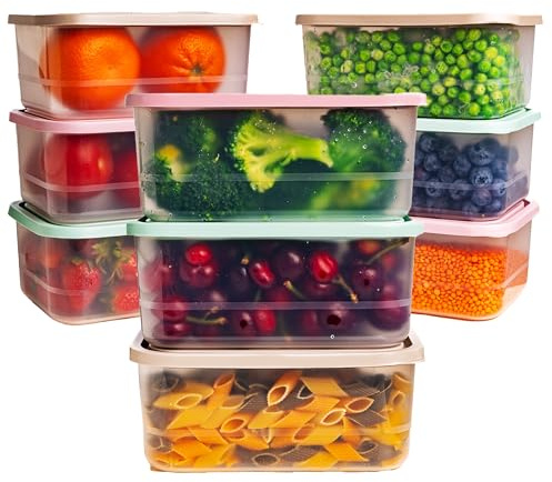 TUKA - Pack 9 Herméticos Rectangulares 1 Litro (1000 ml) | Tupper | Tapas de Silicona | Aptos Microondas, Lavavajillas y Congelador | Tuppers para Comida