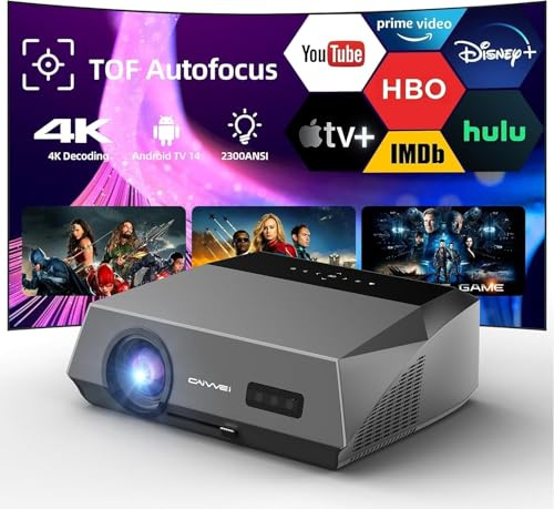 Smart LED 4K Proiettore Daylight HDR WiFi 6 Bluetooth Google TV, 1800ANSI Daytime Movie Gaming Proiettori 4K Ultra HD Home Theater Soffitto con messa a fuoco automatica Keystone Zoom Airplay HDMI ARC