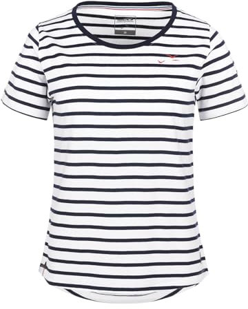 modAS Damen T-Shirt im bretonischen Streifen-Design - Gestreiftes Kurzarm-Shirt aus Baumwolle in Weiß-Blau Größe 38