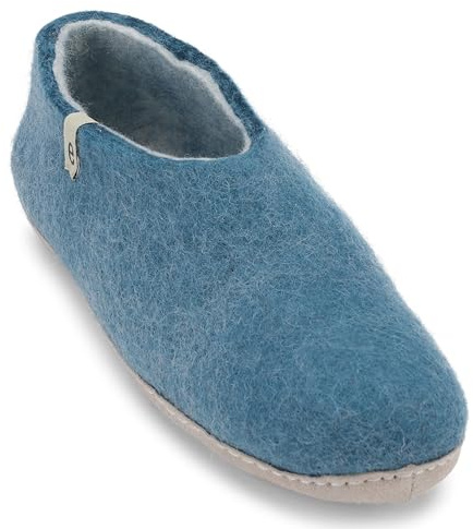 egos Pantofole da donna e da uomo, chiuse, calde e comode, in feltro per l'inverno e l'estate, fatte a mano, in lana naturale al 100%, Blu oltremare, 43 EU