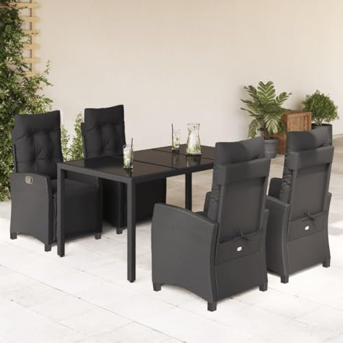 Keyroto Rattan trädgårdsmöbler set med 4 trädgårdsstolar hög rygg justerbar trädgård matsal grupp 4 personer sittgrupp utomhus polyrattan sittgrupp sittgrupp terrassmöbler utomhus-svart-5-delad g-7
