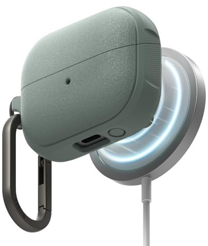 Ringke Onyx Magnetic for Samsung Galaxy Buds 3 Pro / 3/3 FE Case [Compatible with MagSafe] Shockproof TPU Non-Slip Texture Cover with Keychain Carabiner - Sage Green