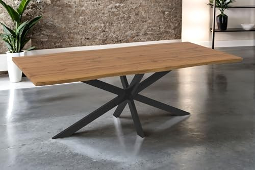SAM Esstisch Josy | 220 x 100 cm | Holz Wildeiche-Optik | Spider-Gestell Metall schwarz | 40 mm Tischplatte mit Baumkante | Tisch für Esszimmer & Küche
