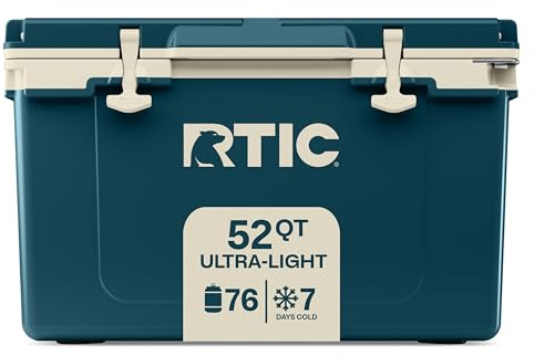 RTIC Ultra-Light 52 Quart Hard Cooler Insulated Portable Ice Chest Box for Beach, Drink, Camping, Picnic, Fishing, Boat, Barbecue, 30% Lighter Than Rotomolded Coolers, Marine/Canvas