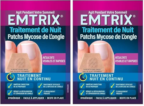 EMTRIX - Patch Nuit Traitement Mycose Ongle Pied - Formule Brevetée - Cliniquement Prouvé - Réduit La Décoloration, Normalise L'Épaisseur - Agit Pendant Votre Sommeil - 14 Patchs (Lot de 2)