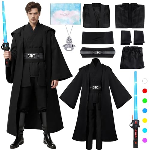 TOSZOLY Disfraz Caballero Medieval, Vestido Medieval Caballero con Capa Espada Láser, Regalo para Hombre, Vestido Traje Caballeros Disfraz de Túnica para Carnevale Cosplay Halloween (Negro, XL)
