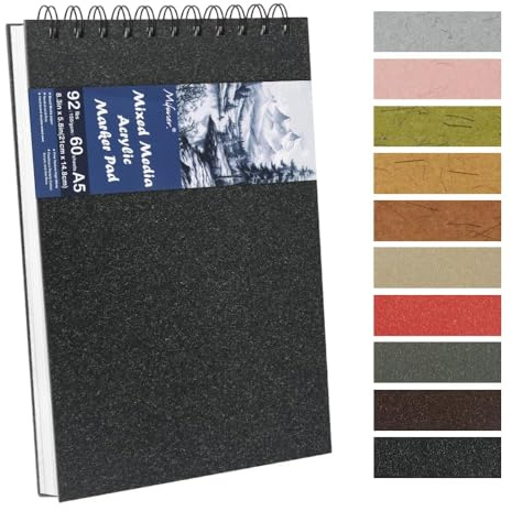 8.3x5.8 Sketch Book, Top Spiral Bound Sketch Pad, 60sheets 92lb/150gsm Bright White Paper, Acid-Free Mixed Media Paper for Painting, Dawing & Art Supplies. B-Black