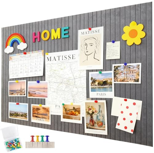 Grand tableau d'affichage en feutre autocollant - 60 x 40 cm - 0,9 cm d'épaisseur - Pliable - Tableau mémo - Décoration murale pour bureau et cuisine - Gris