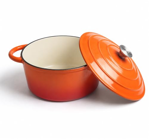 Ottia Gusseisen Topf [inkl. eBook] – Emaille Topf 26cm - Dutch Oven, Brotbackform, Brotbacktopf, Schmortopf Bräter mit Deckel, Bratentopf - auch für Induktion | Händler aus HH, Orange