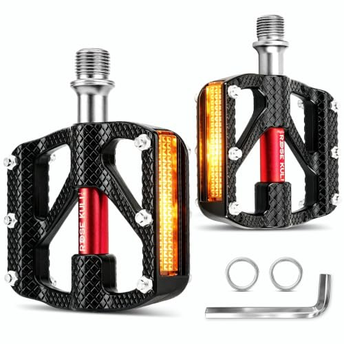 Bicycle Pedals 9/16 Inch with Reflectors, Aluminium MTB Pedals, Non-Slip Platform Pedals for Mountain Bike, E-Bike, Trekking Bike, BMX and Road Bike