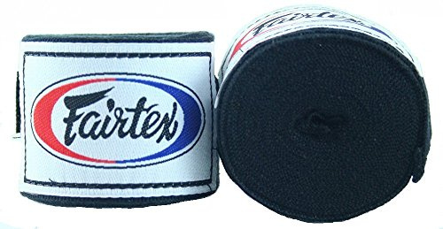 Fairtex HW2 Elastic Cotton Handwraps, 120' and 180 Full Length Hand Wraps-Many Colors (Black, 120)