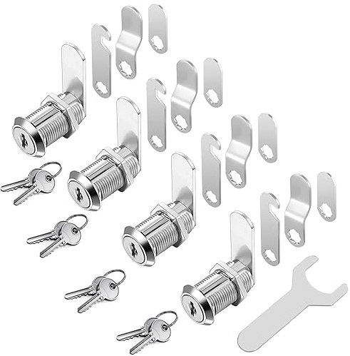 4 Pack Cupboard Locks, Cam Lock, Door Lock, Letter Box Lock, Cabinet Lock for Mailbox Drawer Cupboard Cabinet with 8 Keys, Each Lock has Same the Keys (20mm)