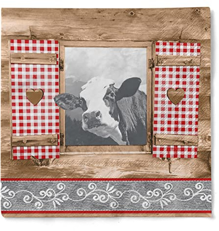 Mank GmbH Servietten aus Tissue 33x33 cm, Apres Ski Deko 1/4 Falz Alpen Kaffee Serviette, hochwertige Einmal Serviette, Alpenstil 100 Stück, Almblick