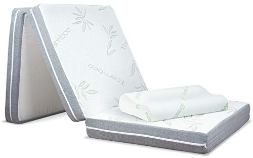 Vitabo Klappmatratze Gästebett mit weichem Bambusbezug + Kopfkissen I 3-teilige Faltmatratze Gästematratze faltbar klappbar | auch als Campingbett (195x70x10cm)