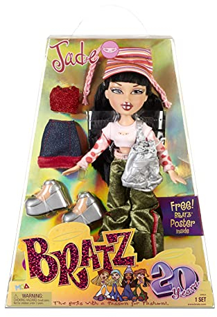 Bratz 20 Yearz Special Edition Modepuppe Jade - Holografische Verpackung & Poster - Sammlerpuppe - 20 Yearz Motiv, Fan-Liebling Neuauflage von 2001 - Enthält 2 Outfits, Schuhe, Tasche & mehr
