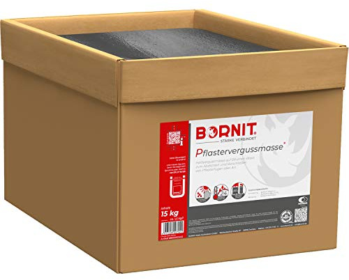 BORNIT Pflastervergussmasse, 15 kg, zuverlässige Fugenabdichtung auf Bitumen-Basis, heiß verarbeitbar, für den Straßen-, Hoch- und Tiefbau