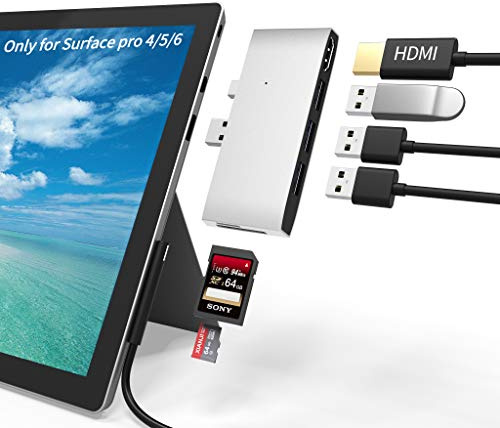 Surface Pro Docking Station USB 3.0 Hub, SD & TF/Micro SD Card Reader, 4K HDMI Port Converter for Surface Pro 6/5/4