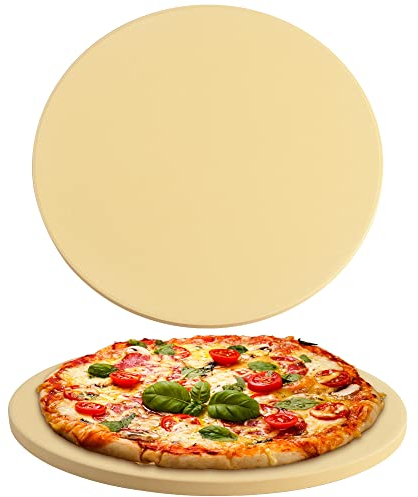 homEdge Cordierit-Pizzastein-Set, rund, für Brot, Pizza, hitzebeständiger Backstein für Ofen und Grill, 38 cm Durchmesser
