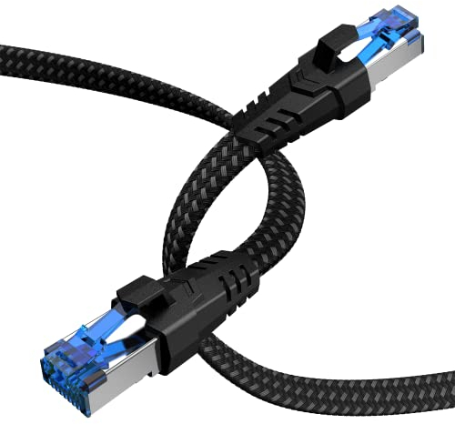 Nixsto Câble Ethernet Cat 8 1.5M - 40Gbps 2000MHz Haute Vitesse, Plat RJ45 Gigabit Internet, Nylon Tressé LAN - Compatible Cat9/Cat8/Cat7/Cat6/Cat5e