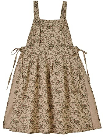 FADUOFA Japanese Cotton Cross Back Apron with Pockets,Fashion Pinafore Dress for Gardening Painting Cleaning Cooking