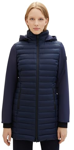TOM TAILOR Damen Hybrid Lightwight Steppmantel mit abnehmbarer Kapuze, 10668 - Sky Captain Blue, XL