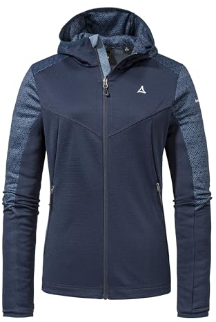 Schöffel Damen Fleece Hoody Svardalen L, schnell trocknende Fleecejacke mit Kapuze, funktionaler Outdoor Hoody, mit Reißverschluss-Taschen und elastischem Saum