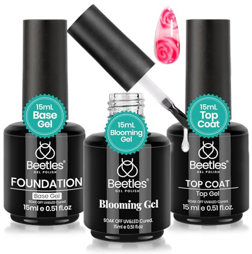 Beetles Set de 3 esmaltes de uñas Nail Blooming Gel y base sin necesidad de limpiar 15 ml acabado brillante gel de base de larga duración que florece uñas decoración de diseño manicura regalos