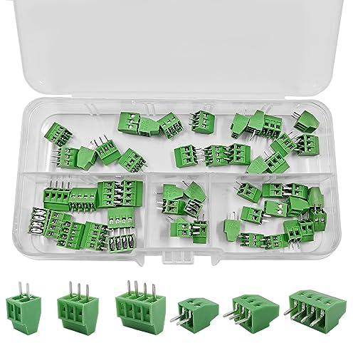 Lot de 50 bornes à vis PCB, 2,54 mm 0,1 Pitch Screw Bornes à vis soudables, 2 broches, 3 broches, 4 broches pour câble 26-18 AWG
