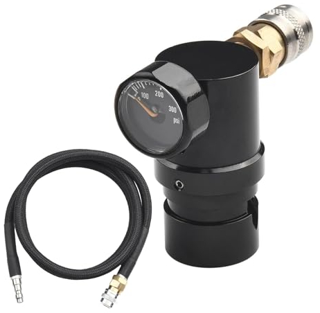 PCP Air Compressor Air Tank Regulator HPA Micro MR Air Regulator, with US Foster Coupler W/Remote Coil Hose 2000psi Pressure Gauge, Output Pressure 40PSI-200PSI for Paintball Air Tank Regulator and
