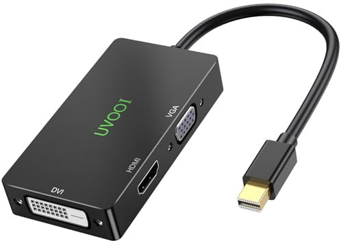 UVOOI 4K Mini DisplayPort to HDMI DVI VGA Adapter, 3-in-1 Mini DP to 4K HDMI, VGA/DVI Video 1080P@60 Hz (Thunderbolt 2 Compatible), Male MDP to HDMI Female for MacBook Pro/Air/iMac Surface