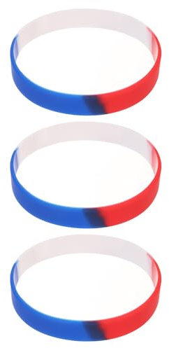 sourcing map 3Pcs Bracelets Wristbands 1/2 Inch Width 8.5 Length for Sports Club, Group Games, Party Favors Fashion Party Sports Accessories, Multi Color Wristbands, Red White Blue Segmented