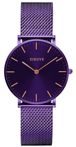 XIRUVE Ultradünne 6.5mm Minimalistische Ruhig Wasserdicht Damen Analog Quarz Armbanduhr mit Edelstahlarmband Mesh