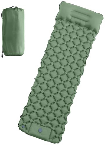HyAdierTech Isomatte Camping Selbstaufblasbare,Selbstaufblasende Luftmatratze,Ultraleicht Isomatte Camping, Matratze mit Kleines Packmaß, Schlafmatte mit Kissen für Wandern Bikepacking (Grün)