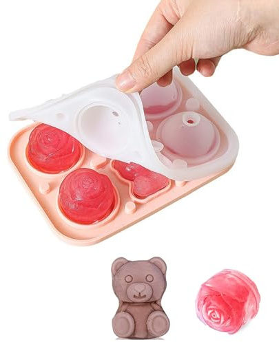 Roses en Silicone 6 Cavités,Bac à Glaçons Silicone,Bacs À Démoulage Facile Glaçons avec Couvercle Entonnoir,Facile Moule à Glaçons en Forme de Rose,Sans BPA, pour Whisky Cocktails Bière Vin