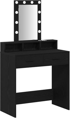 vidaXL Smyckebord med låda Svart 79 x 41 x 140 cm Konstruerat trä, Eleganta sminkbord, modern sminksation, rektangulär förvaring, minimalistisk enhet i konstruerat trä
