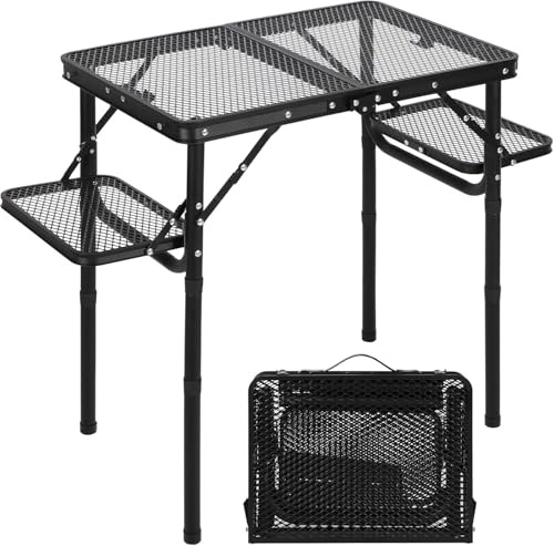 REDCAMP Mesa de camping portátil plegable con 4 mesas ajustables, 90 x 41 cm, mesa plegable multifunción, mesa de barbacoa con placa de rejilla de metal, para camping, cocina, barbacoa, RV, picnic