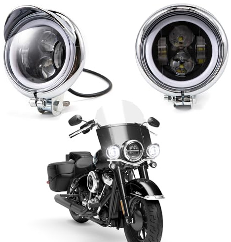 evomosa Faros antiniebla para motocicleta, 2 unidades de 4'' 12 V LED blanco ámbar luces diurnas (DRL) auxiliares para cruiser chopper café racer ATV y SUV